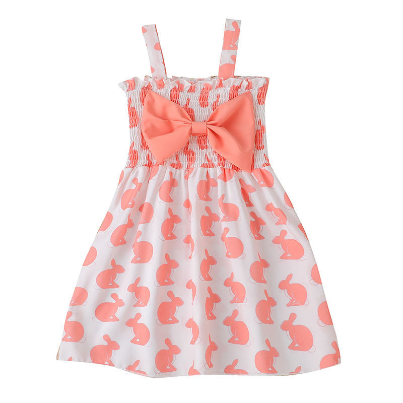 9months-4years Baby Girl Summer Dress Cute Rabbit Bow Stitching Suspender Wholesale Baby Clothing - PrettyKid