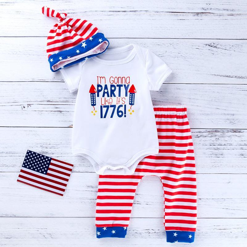 3-piece Letter Pattern Bodysuit & Pants & Hat for Baby Boy Wholesale children's clothing - PrettyKid