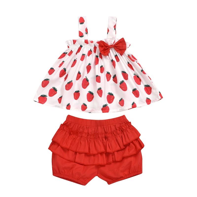 2-piece Strawberry Printed Tops & Solid Shorts for Toddler Girl - PrettyKid