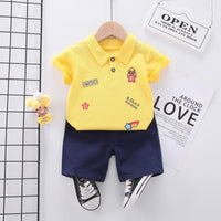 Grow Boy Star Pattern Polo Shirt & Solid Color Shorts - PrettyKid