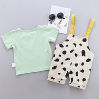 2pcs Fashion Cow Print T-shirt and Jumpsuits - PrettyKid