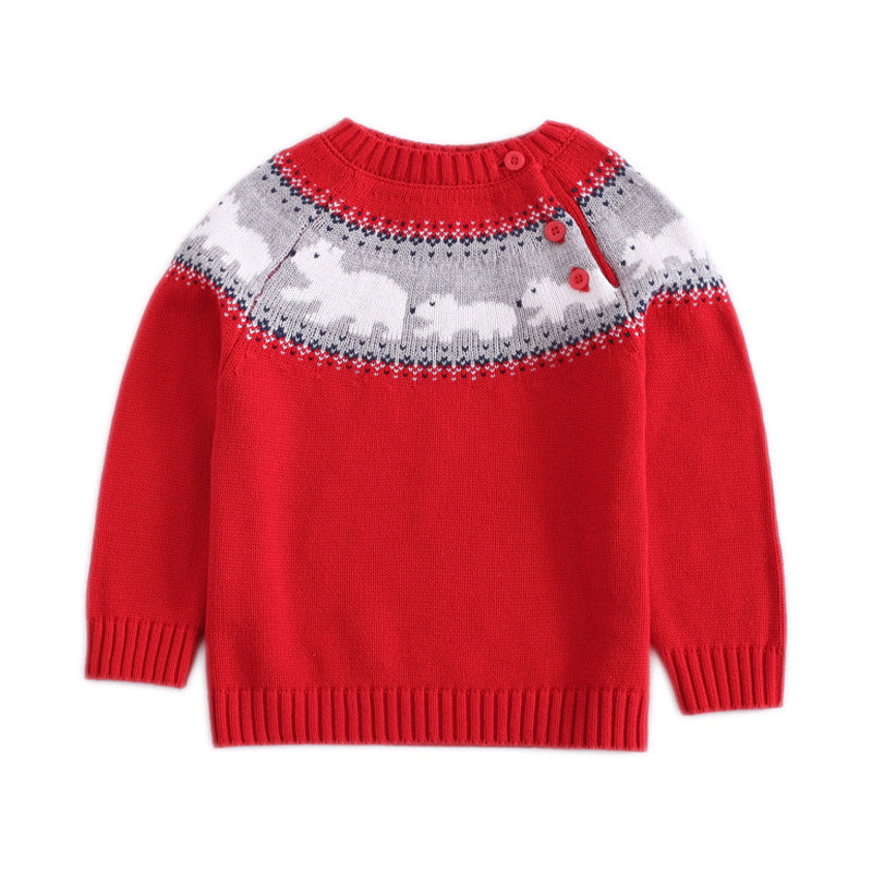 Christmas Bear Button-shoulder Knitted Sweaters Wholesale Toddler Clothes - PrettyKid