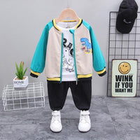 3-piece Dinosaur Pattern Coat & Sweatshirt & Pants for Children Boy - PrettyKid