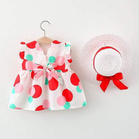 New Born Girl Color Big Dots Print Dress & Hat - PrettyKid