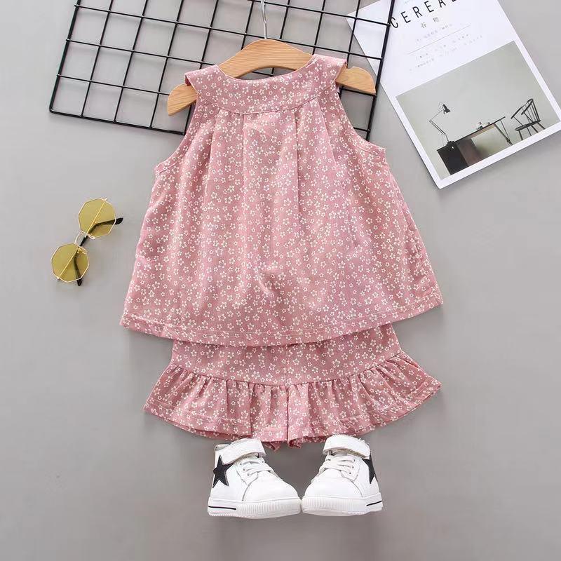 Toddler Girl Small Pattern Suspender Top & Shorts Wholesale Children's Clothing - PrettyKid