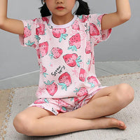 2-piece Strawberry Pattern Pajamas Sets for Toddler Girl - PrettyKid