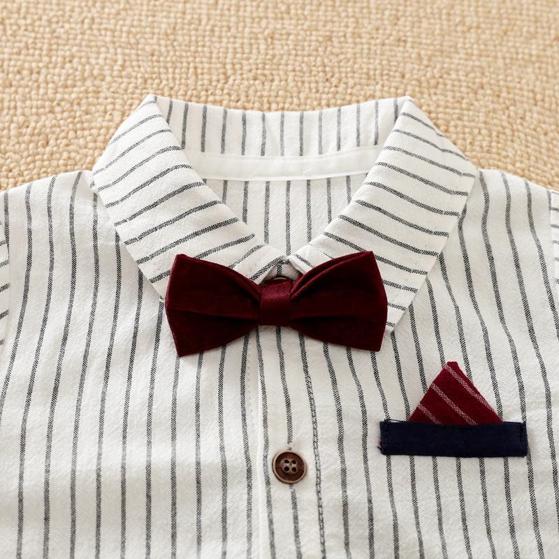 Bow Decor Striped Jumpsuit for Baby Boy - PrettyKid