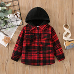 12M-5Y Unisex Toddler Plaid Hooded Single-Breasted Shirt Jackets Wholesale Toddler Clothes - PrettyKid