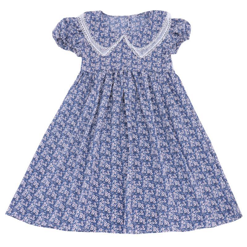 Kid Girl Puff Sleeve Lapel Print Chiffon Dress - PrettyKid