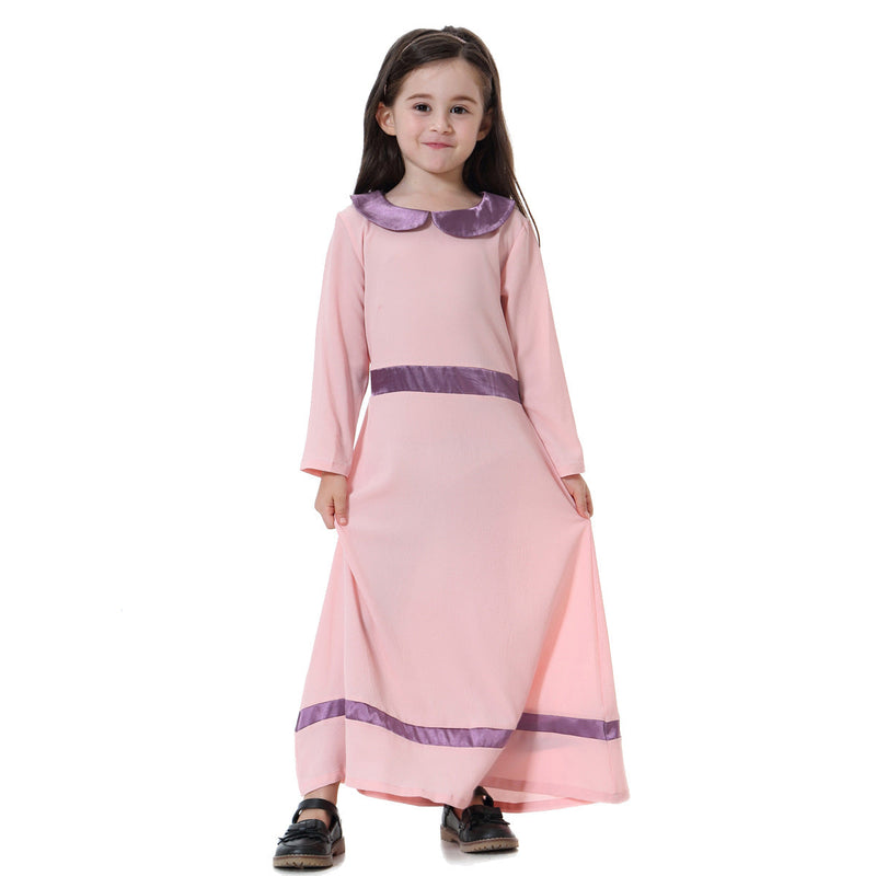 Color Matching Long Sleeve Doll Collar Wholesale Kids Dresses For Girls - PrettyKid
