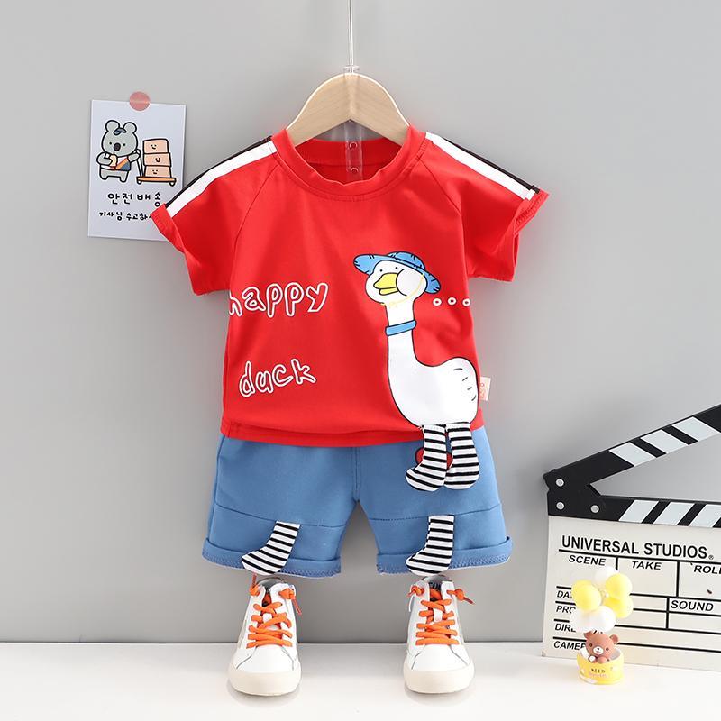 Toddler Boy Duck Print T-shirt & Shorts Wholesale Children's Clothing - PrettyKid