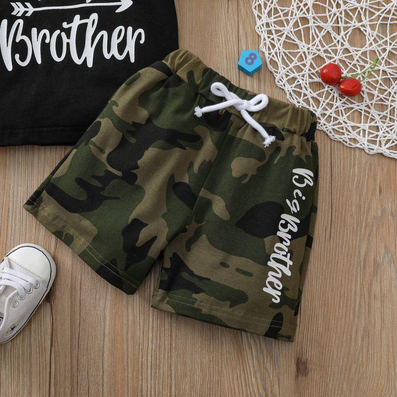 Toddler Boy Letter Print T-shirt & Camouflage Shorts - PrettyKid