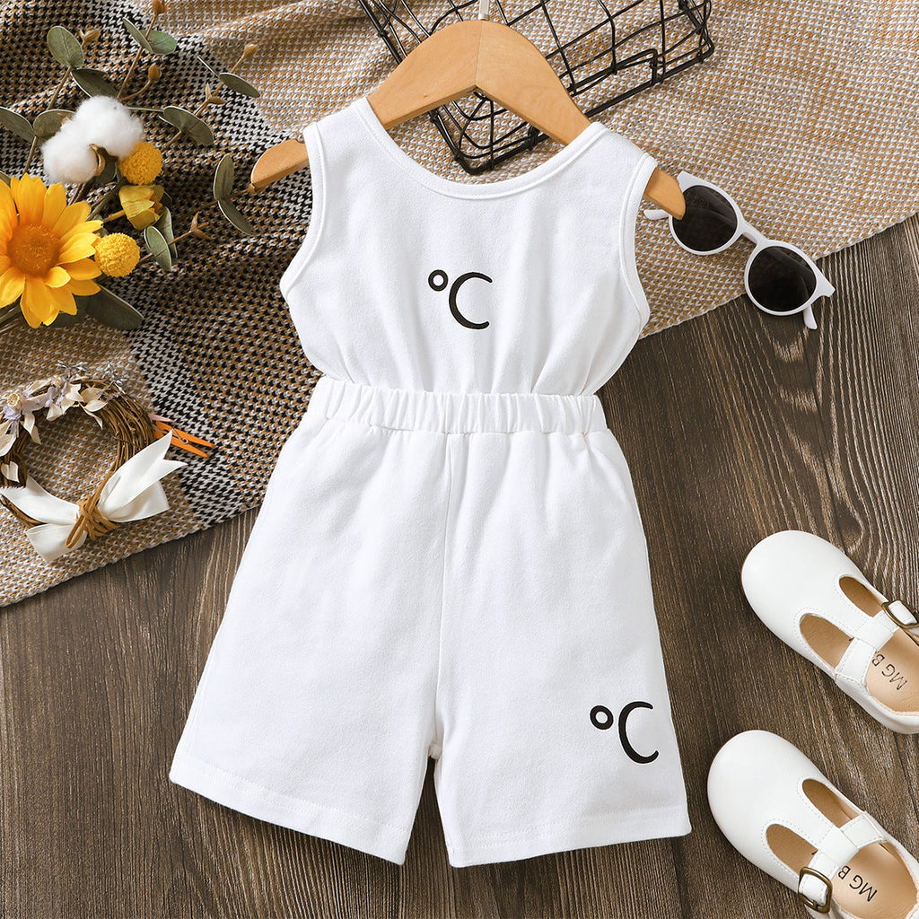 6M-3Y Baby Girl Onesies Solid Color Cute Letter Print Sleeveless Jumpsuit Wholesale Baby Clothes - PrettyKid