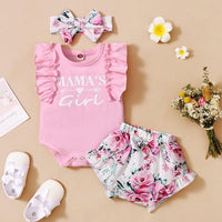 Baby Ruffle Bodysuit & Floral Print Shorts & Bowknot Headband Children's Clothing - PrettyKid