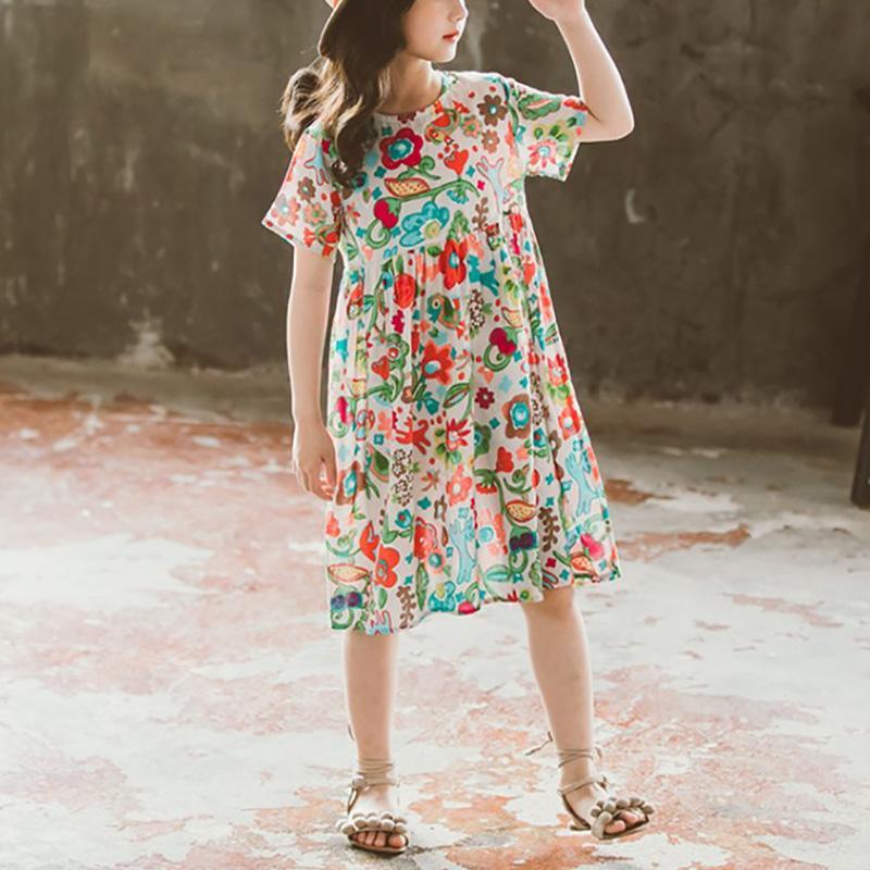 Girl Floral Pattern Loose Dress - PrettyKid