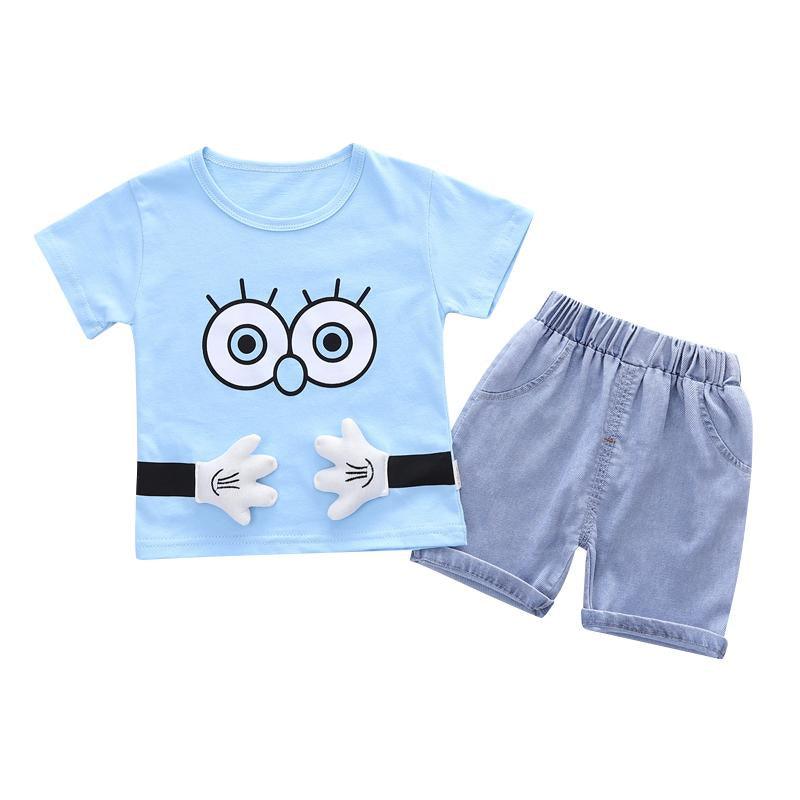 Grow Boy Cartoon Patten Top & Denim Shorts - PrettyKid