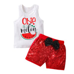 6-24M Baby Girls Clothes Sets Watermelon Letter Tank Top & Sequins Shorts Bulk Baby Clothes - PrettyKid
