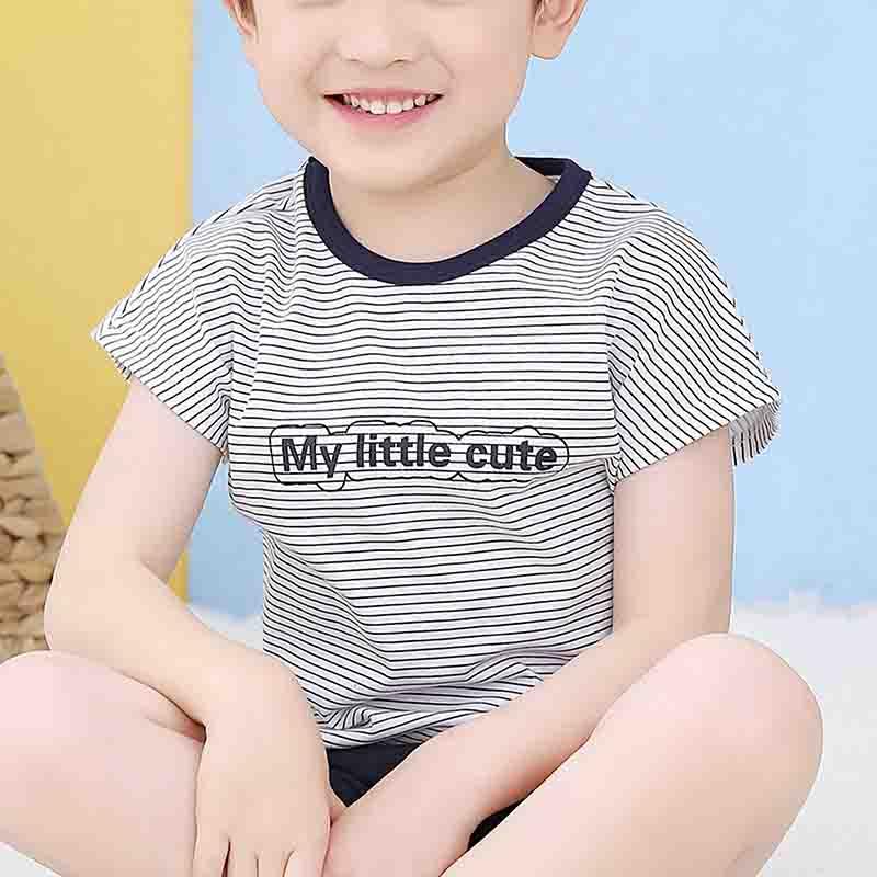 Boy Letter Black And White Striped T-shirt & Solid Color Shorts Children's Clothing - PrettyKid