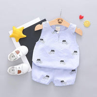 Grow Boy Lovely Bear Ribbed Short Suit - PrettyKid