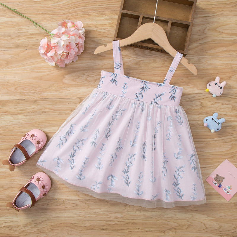 6months-3years Baby Girl Summer Dress Gentle Sling Floral Small Fresh Mesh Splicing Wholesale Baby Clothing - PrettyKid