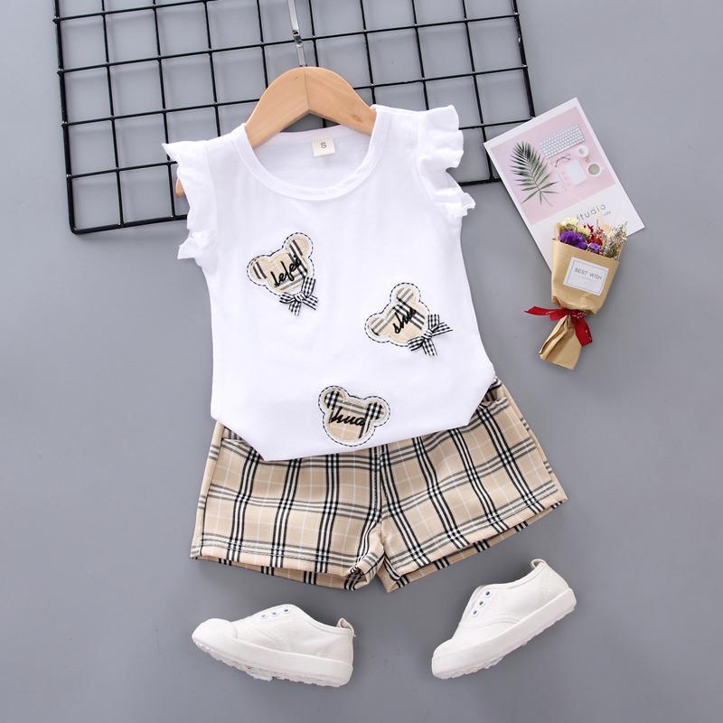 Toddler Girl Plaid Pattern T-shirt & Plaid Short Children's Clothing - PrettyKid