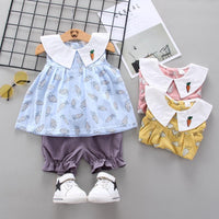 Toddler Girl Carrot Pattern Doll Collar Top & Shorts Wholesale Children's Clothing - PrettyKid