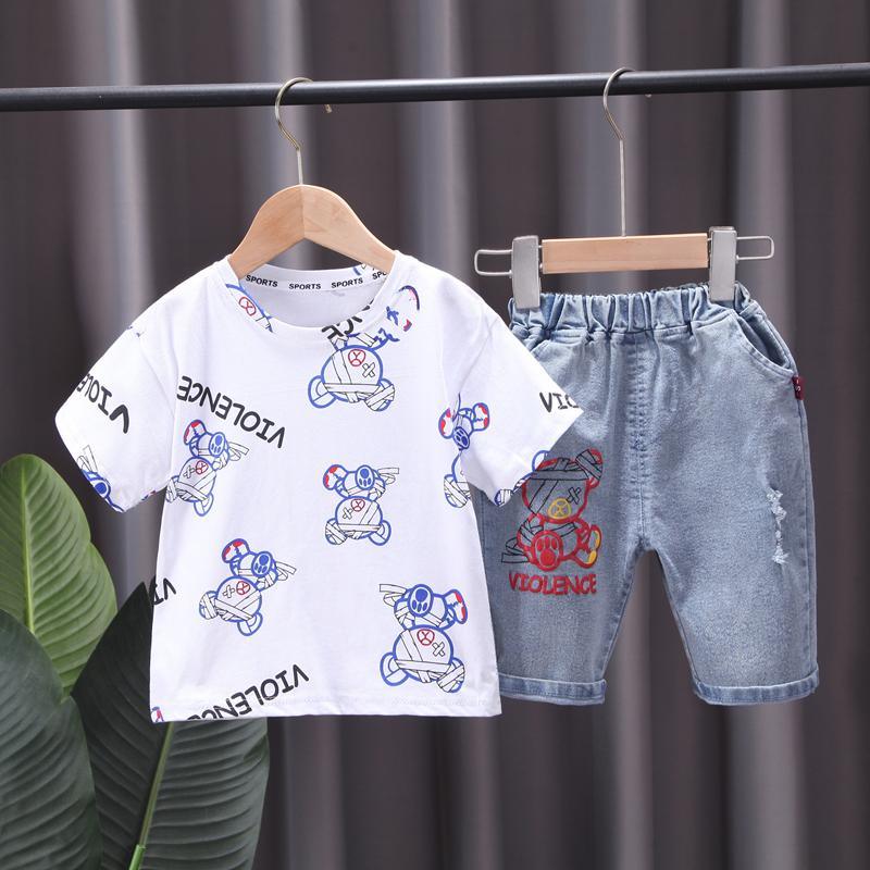 Toddler Boy Cartoon Bear Print Letter Graphic T-shirt & Shorts - PrettyKid