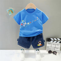 Grow Boy Galaxy Pattern T-shirt & Denim Shorts - PrettyKid