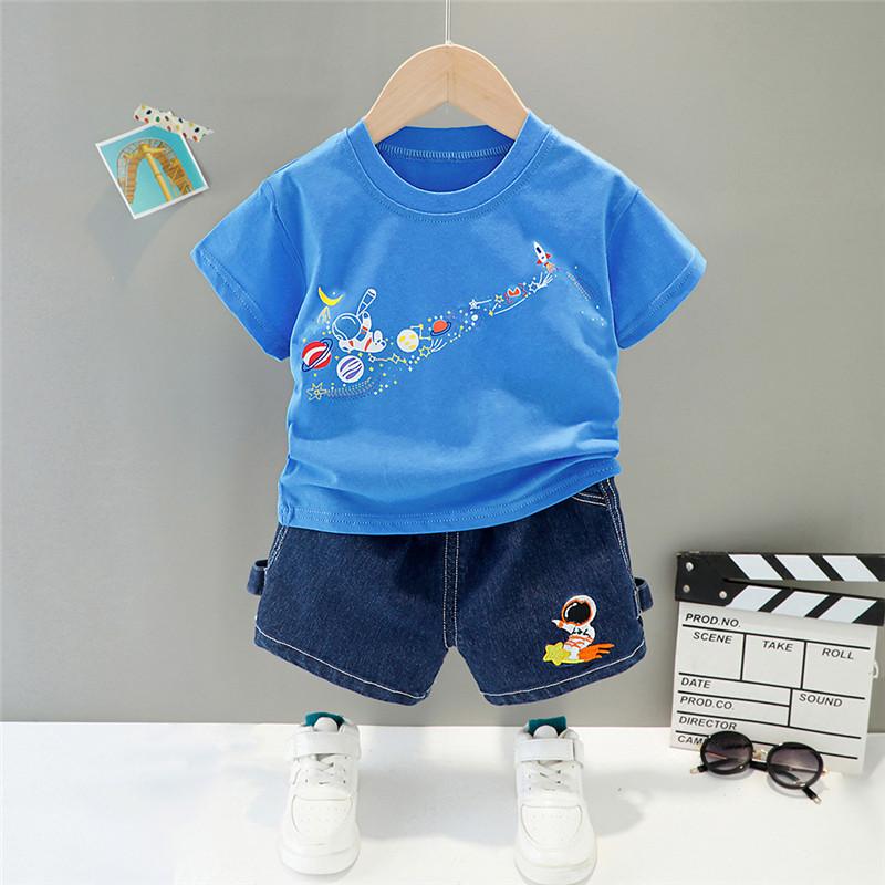 Grow Boy Galaxy Pattern T-shirt & Denim Shorts - PrettyKid