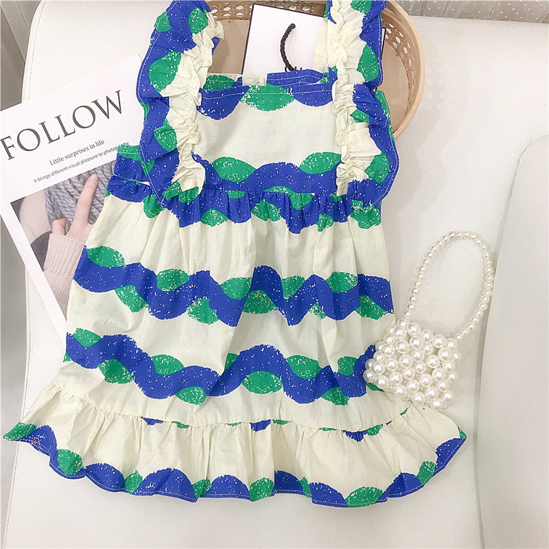 9M-6Y Summer Dresses For Girls Sleeveless Sling Resort Floral Stripe Colorblock Toddler Girl Wholesale Boutique Clothing - PrettyKid