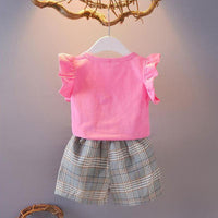 2pcs Sweet Plaid Little Girl Print T-shirt and Pants - PrettyKid