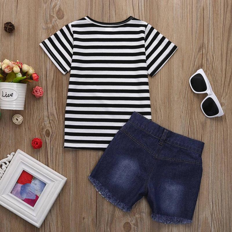 Grow Girl Striped T-shirt & Denim Shorts - PrettyKid