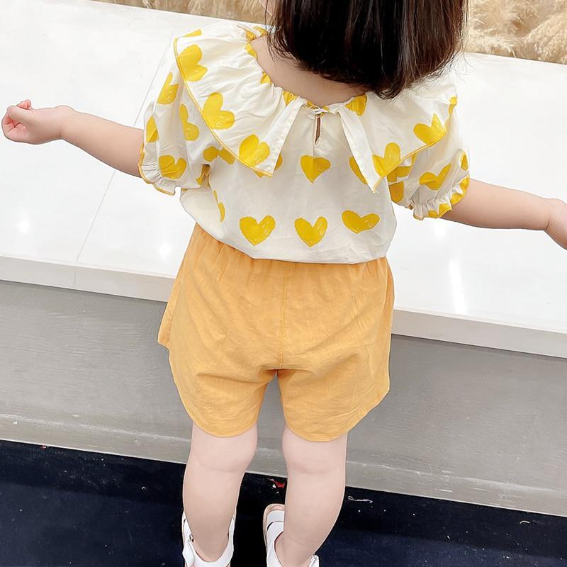 Toddler Girl Love Print Top & Bowknot Shorts - PrettyKid