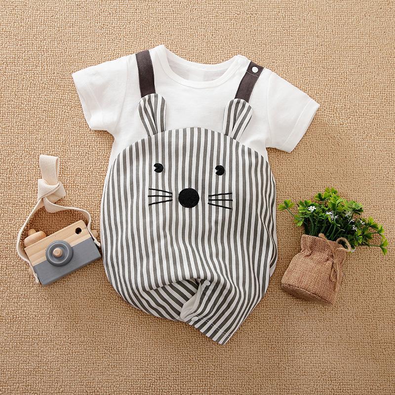 Baby Cartoon Animal Pattern Striped Jumpsuit - PrettyKid