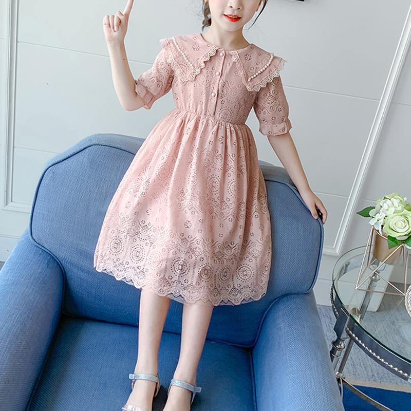 Girl Lace Pattern Doll Collar Summer Dress Children's Clothing - PrettyKid