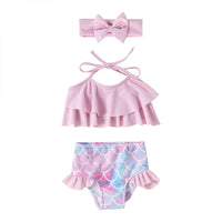 9M-4Y Little Girls Swimsuits Sets Ruffled Halter-Neck Top & Fish Scales Briefs Fashion Girl Wholesale - PrettyKid