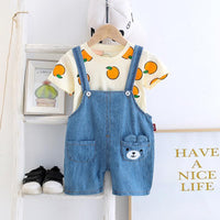 2pcs Fashion Bear Cartoon Print T-shirt and Jumpsuits - PrettyKid