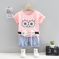 Grow Boy Cartoon Patten Top & Denim Shorts - PrettyKid