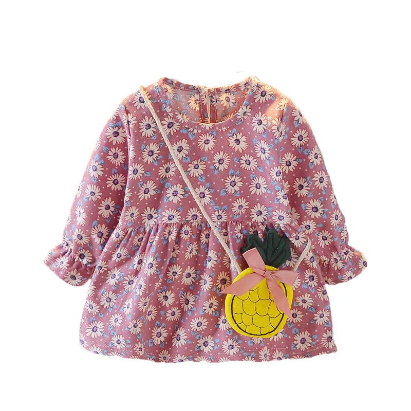 2-piece Floral Pattern Long Sleeve Dress & Packet for Toddler Girl - PrettyKid