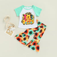 18M-6Y Toddler Girls Sets Sunflower T-Shirts & Flared Pants Wholesale Little Girl Clothing