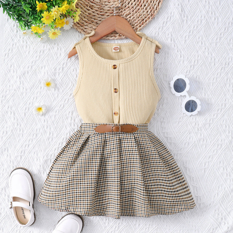 12M-5Y Toddler Girls Outfits Sets Ribbed Tank Tops & Plaid Skirts Fashion Girl Wholesale - PrettyKid