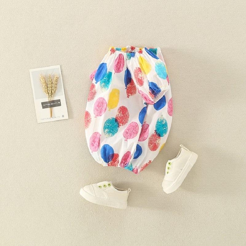 Baby Girl Colorful Balloon Print Puff Sleeve Bodysuit - PrettyKid