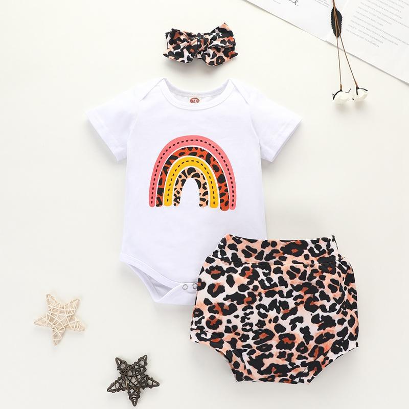 Baby Girl Romper & Leopard Print Super Shorts & Headband - PrettyKid