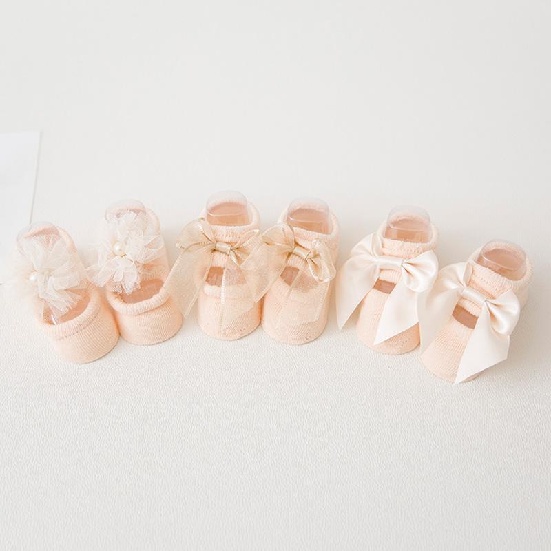 3-piece Cotton Bowknot Decor Antiskid Baby Socks Wholesale children's clothing - PrettyKid