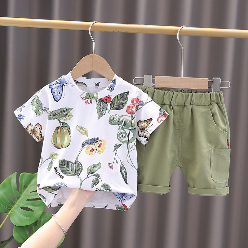 9M-3Y Baby Boys Clothes Sets Leaf Butterfly Print T-Shirts & Shorts Fashion Clothes For Boys - PrettyKid