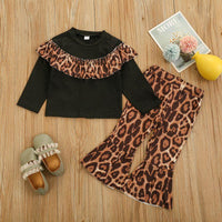 2-piece Ruffle Long Sleeve T-shirt & Leopard Flares for Baby Girl - PrettyKid