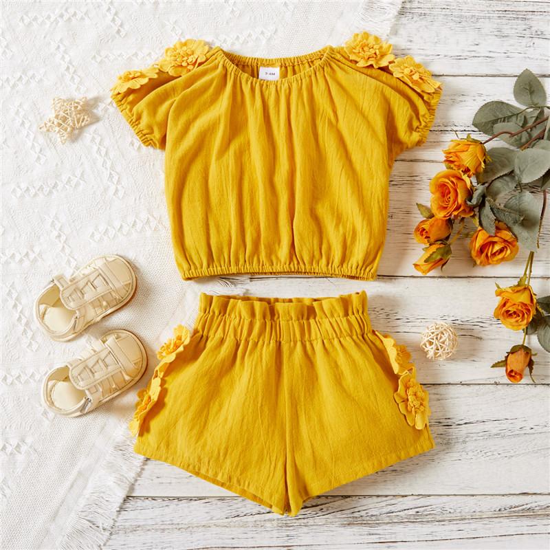 children's boutique wholesale Baby Girl Solid Color Top & Shorts Wholesale Children's Clothing - PrettyKid