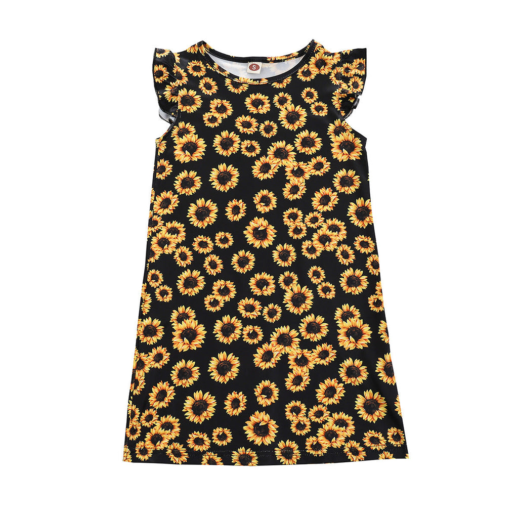 Butterfly Sleeve O-Neck Printing Dresses For Girls - PrettyKid