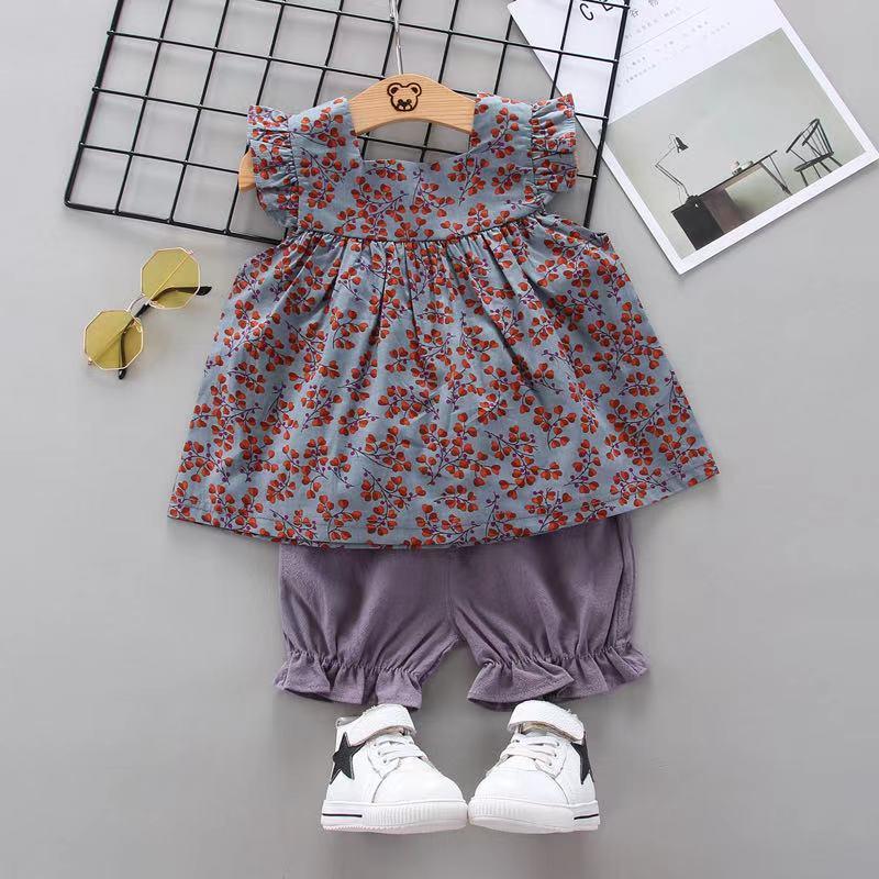 Toddler Girl Floral Pattern Top & Shorts Wholesale Children's Clothing - PrettyKid