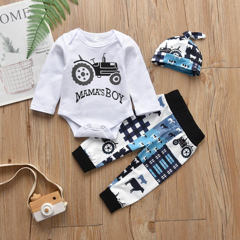 3-piece Vehicle Pattern Bodysuit & Pants & Hat for Baby Boy - PrettyKid